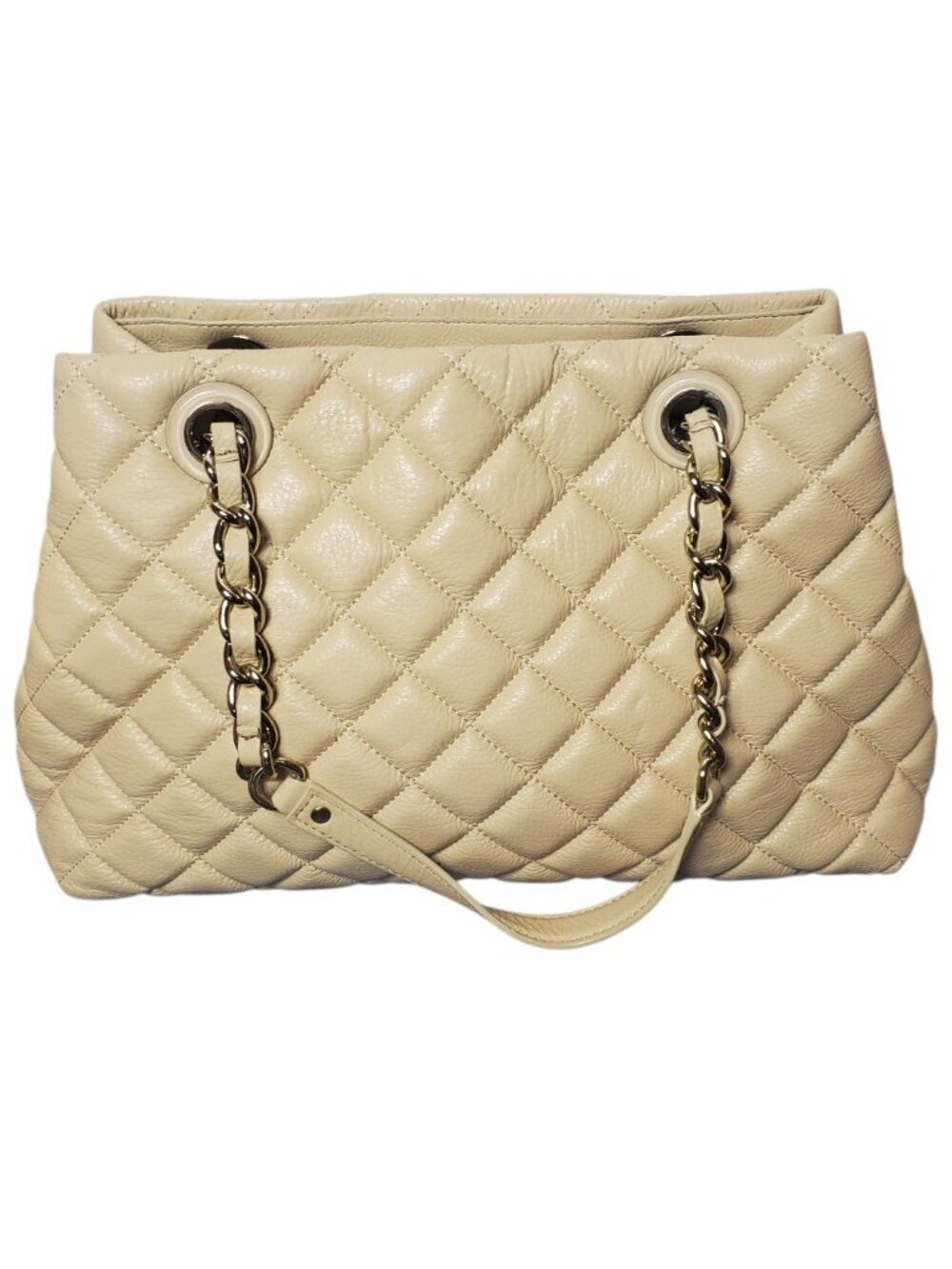 Kate Spade Georgina Quilted Leather W/Chain Link Strap Tote Bag W/Multiple Cream - Picture 5 of 16